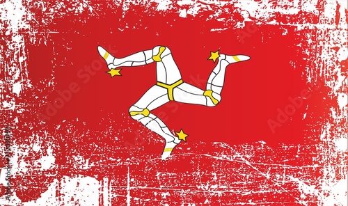 Flag of the Isle of Man  Crown dependencies. Wrinkled dirty spots. Can be used for design  stickers  souvenirs