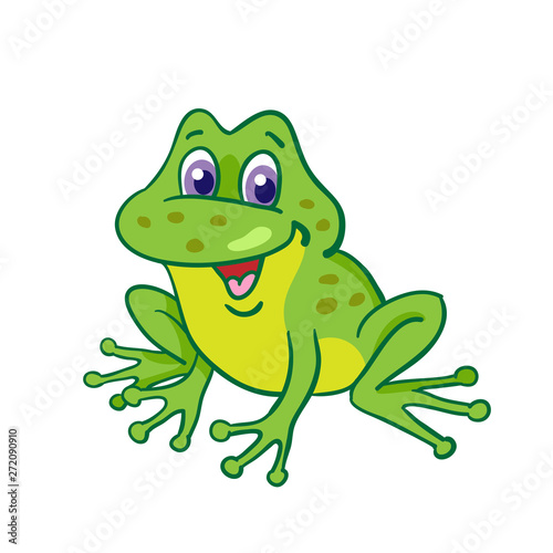 Little funny frog is sitting. In cartoon style. Isolated on white background.