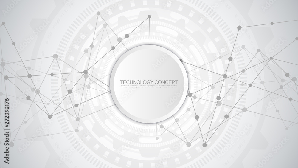 Abstract background with connecting dots and lines. Global network connection, digital technology and communication concept.