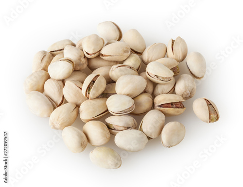 Salted pistachios bowl isolated on white background with clipping path