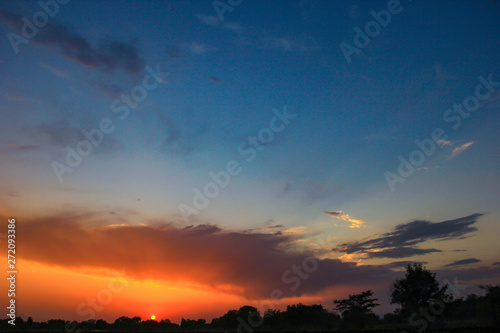 Sunset / sunrise with clouds, Panoramic view of a cloudy sky at sunset 