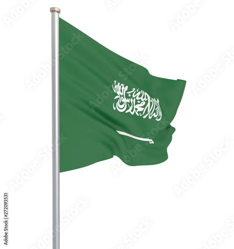 Saudi Arabia flag blowing in the wind. Background texture. Riyadh. 3d rendering, waving flag. - Illustration. Isolated on white.