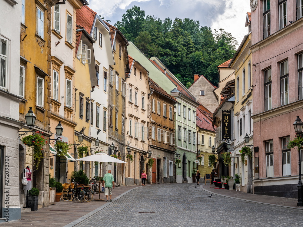 The old town street in Ljubljana, Slovenia