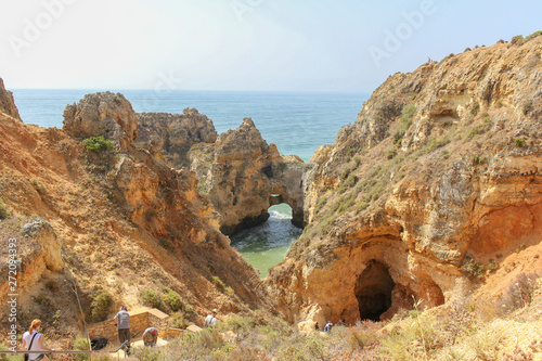 Algarve, beautiful cliffs landscape view in Ponta da Piedade, Lagos, Algarve, Portugal photo