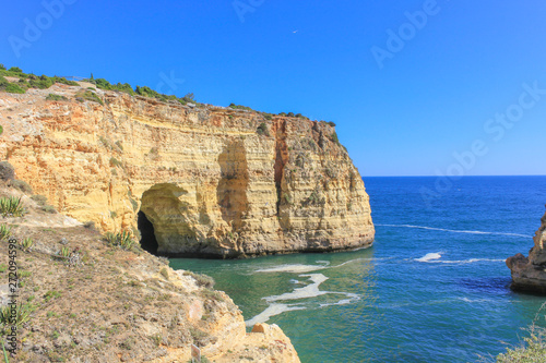Algarve Beautiful Landscape Cliff on Vale Covo Beach, Lagoa, Carvoeiro, Algarve, Portugal
