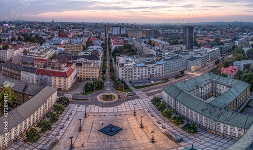 Ostrava city with sunset, view from new city hall tower, Czech Republic