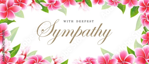 Postcard sympathy floral pink frangipani or plumeria bouquet and lettering