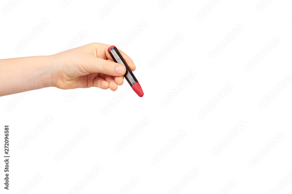 Kid hand holding color pencil, writing and drawing gesture. Kid hand holding color pencil, writing and drawing gesture.