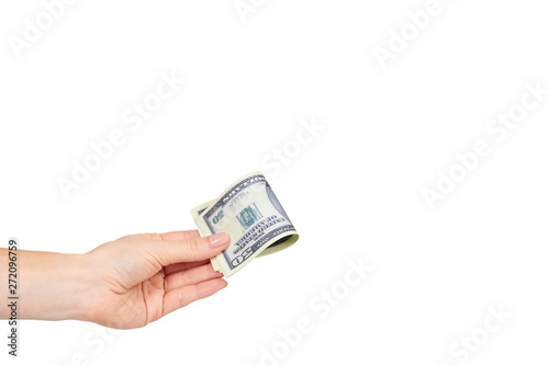 Hand with US dollars, concept of bribes and corruption.