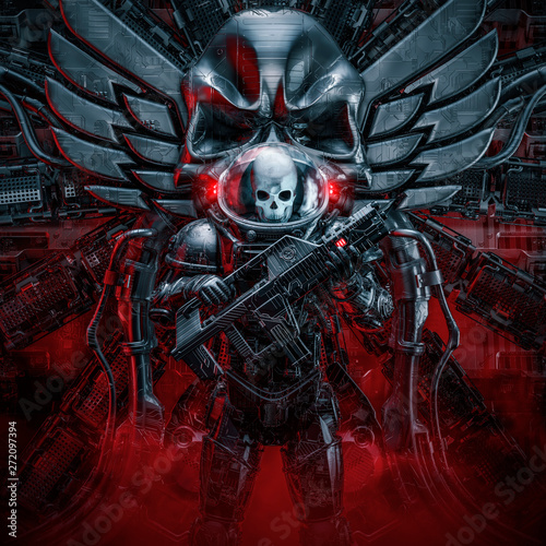 Bild auf Leinwand Sentry skeleton military astronaut / 3D illustration of science fiction scene sh