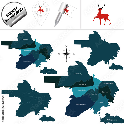 Map of Nizhny Novgorod with Districts