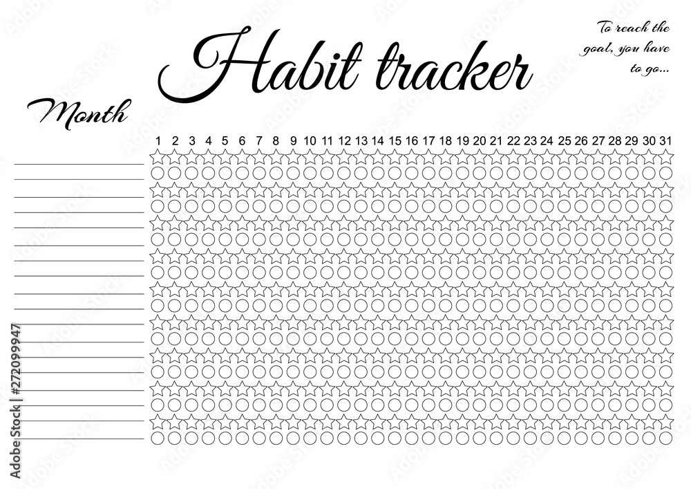 Monthly planner habit tracker template vector schedule Stock Vector Monthly planner habit tracker template vector schedule Stock Vector