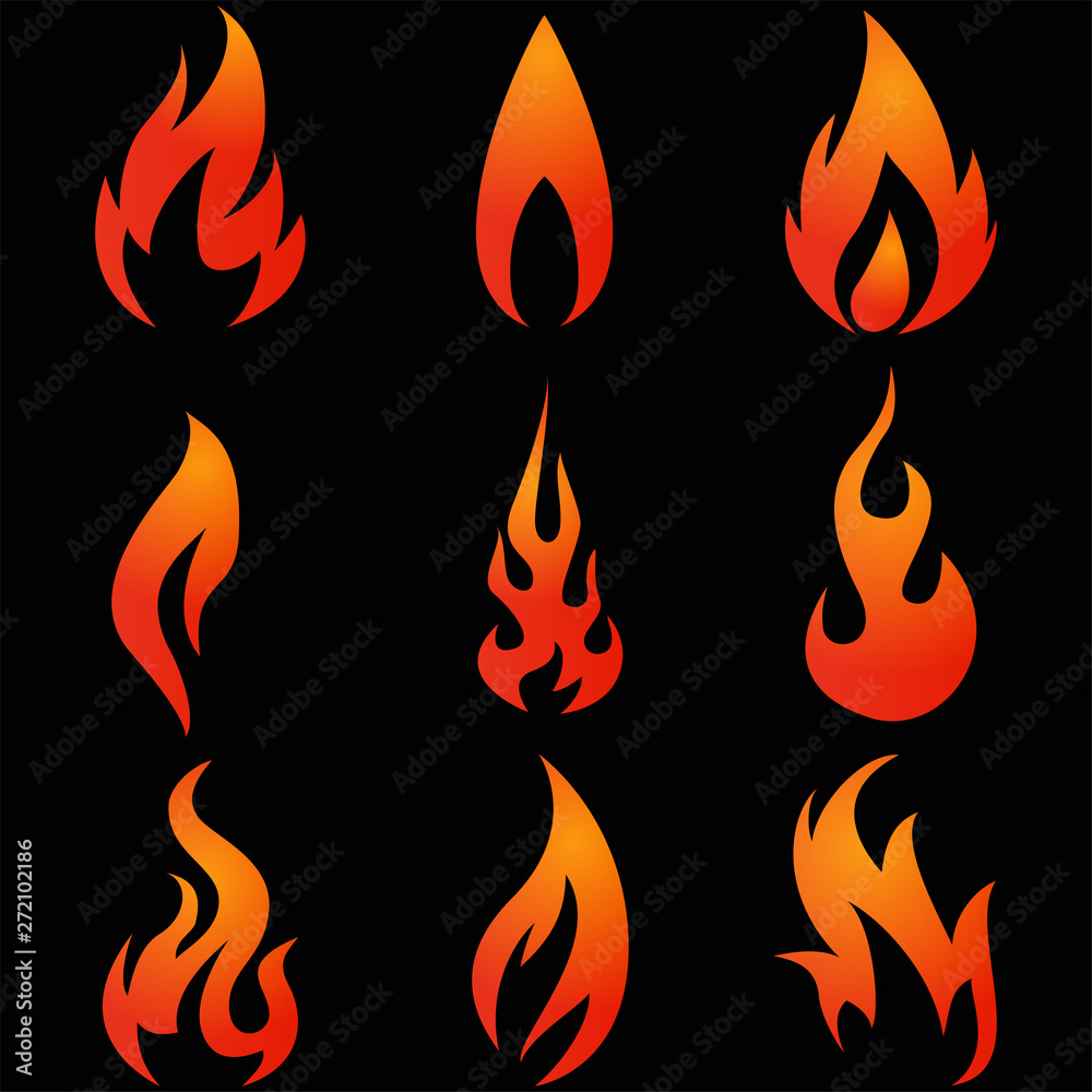 Illustration of Fire icons set on black background Illustration of Fire icons set on black background