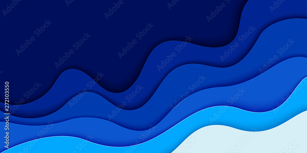 Fototapeta premium World Oceans Day banner, poster template. Deep blue sea waves paper cut style. Vector illustration EPS 10.
