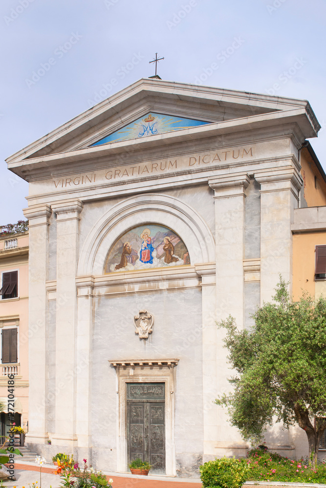 Fototapeta premium Carrara, Italy: the sanctuary of the Madonna delle Grazie, with a large Latin inscription that reads 
