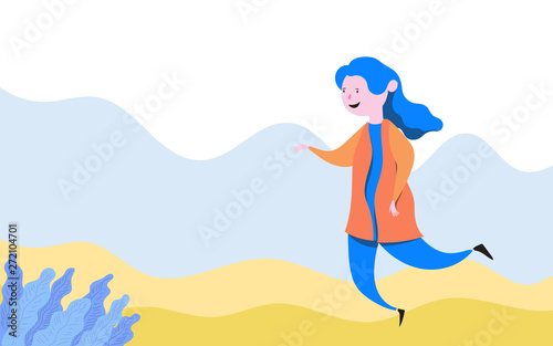 young happy business people on natural background.Smiling young women relax and enjoying.Colorful vector illustration in contemporary art style.Modern flat color design