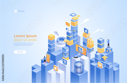Abstract technology isometric. Concept of data network management
