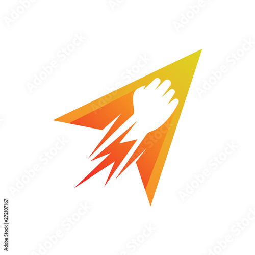 fist thunder inside arrow/arrowhead shape logo design