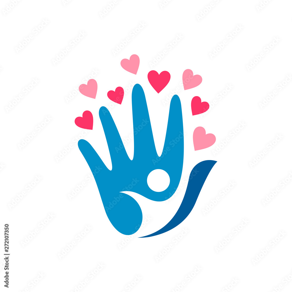 people love and care logo,hand/palm with human silhouette and heart/love spread people love and care logo,hand/palm with human silhouette and heart/love spread