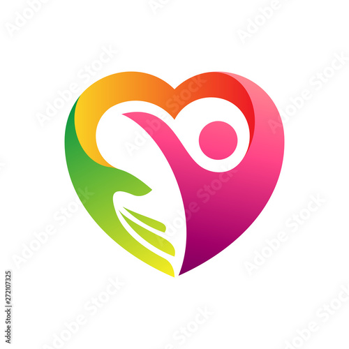 heart logo symbol with people and hand care shape