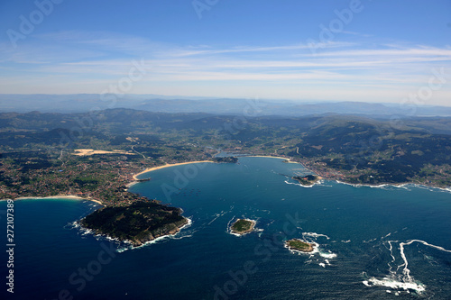 Fototapeta Naklejka Na Ścianę i Meble -   aerial image of the coastal city of baiona in pontevedra, galicia