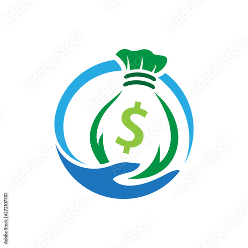  financial management logo,  hand with sack money in a circle shape