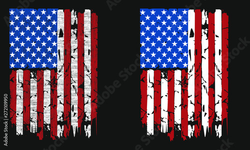 vector vertical vintage retro american flag isolated on black background