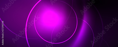 Shiny neon lights, dark abstract background with blurred magic neon light curved lines