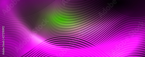 Shiny neon lines template - northern lights glowing blur lines. Futuristic style glow neon 80s disco club or night party techno template