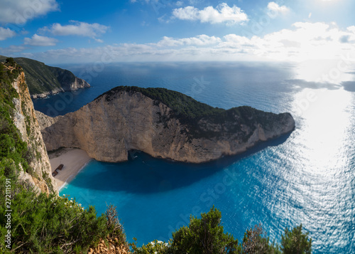 Navagio bay and Ship Wreck beach in summer. The most famous natural landmark of Zakynthos, Greek island