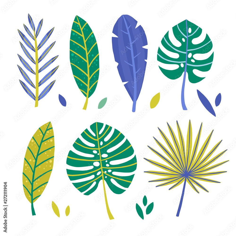 Set of abstract tropical leaves. Vector design elements. colorful illustration Vector hand drawn style. Set of abstract tropical leaves. Vector design elements. colorful illustration Vector hand drawn style.