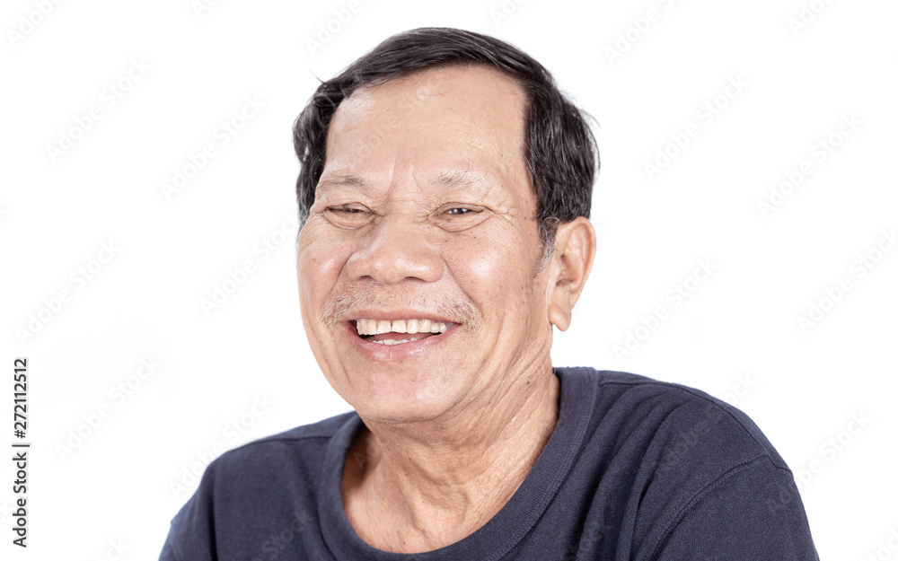 old good mood asian man portrait isolated on white background old good mood asian man portrait isolated on white background