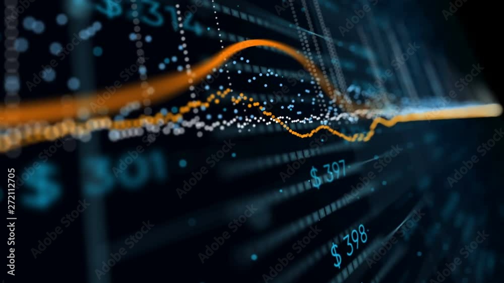 4K financial business chart with diagrams and stock numbers showing profits and losses over time dynamically, a finance animation