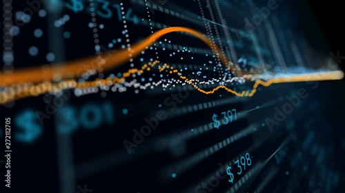 4K financial business chart with diagrams and stock numbers showing profits and losses over time dynamically, a finance animation