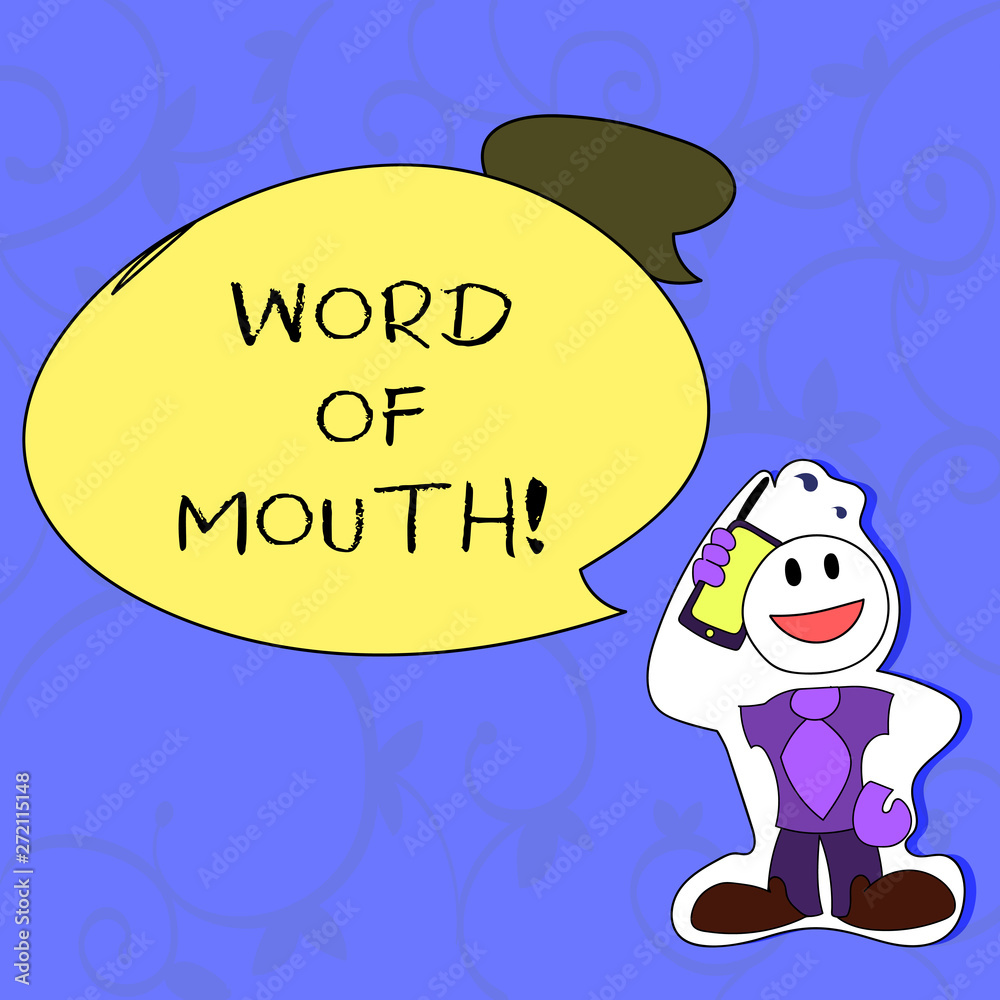Naklejka premium Conceptual hand writing showing Word Of Mouth. Business photo showcasing Oral spreading of information Storytelling Viva Voice