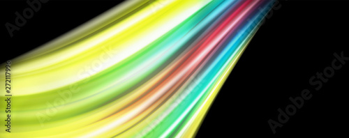 Abstract wave lines fluid rainbow style color stripes on black background. Artistic illustration for presentation, app wallpaper, banner or poster