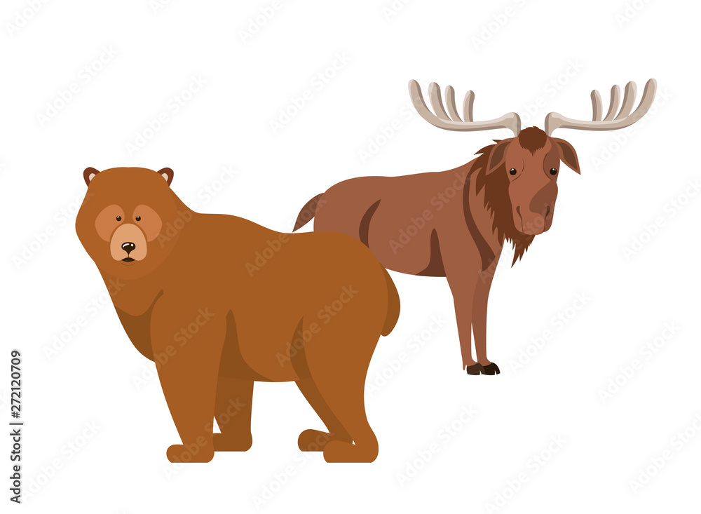 Fototapeta premium Isolated moose and bear forest animal design