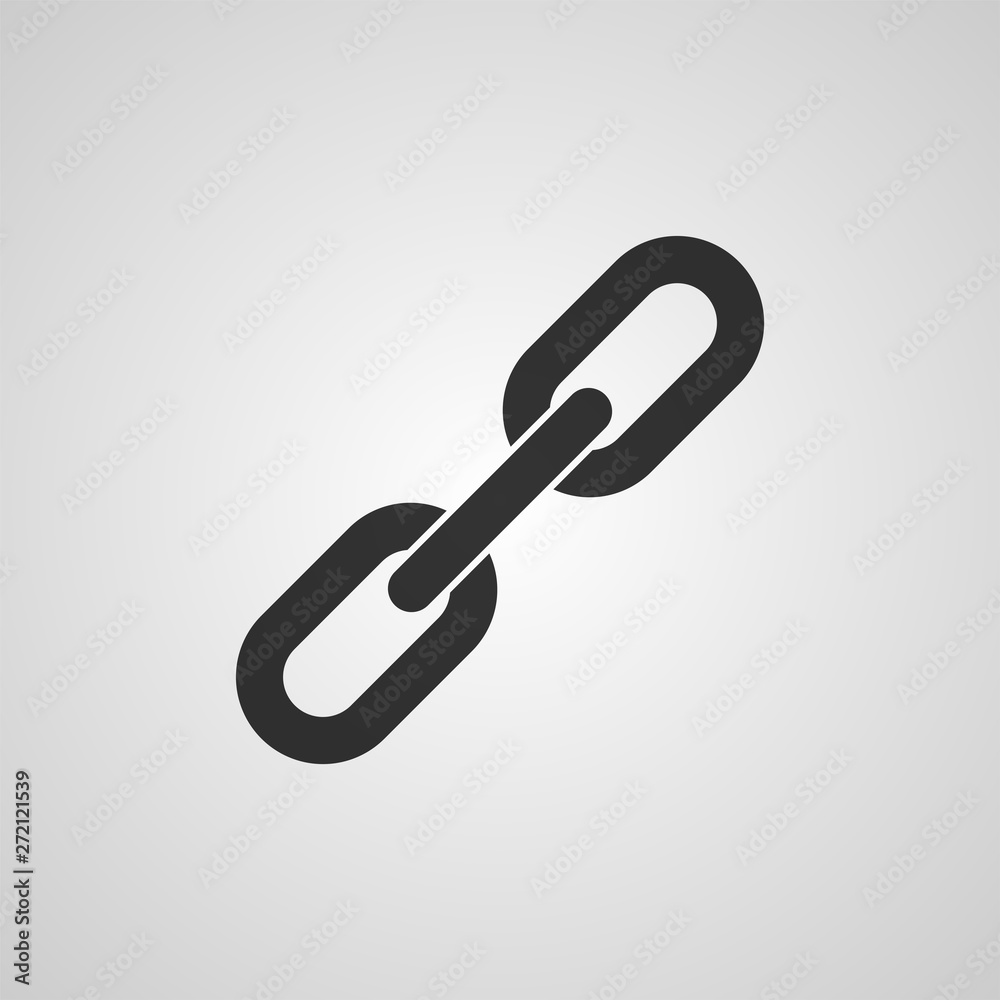 Link icon. Hyperlink chain symbol. Black flat style icon isolated on gray background. Vector illustration