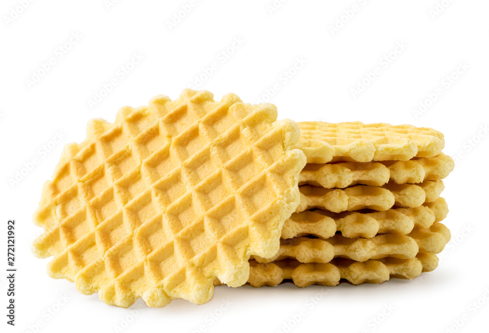 Waffle cookies closeup on a white background. Waffle cookies closeup on a white background.
