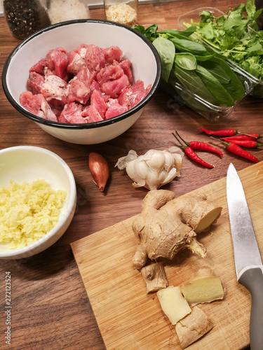 home cooking, various ingredients to cook a Vietnamese and Asian dish