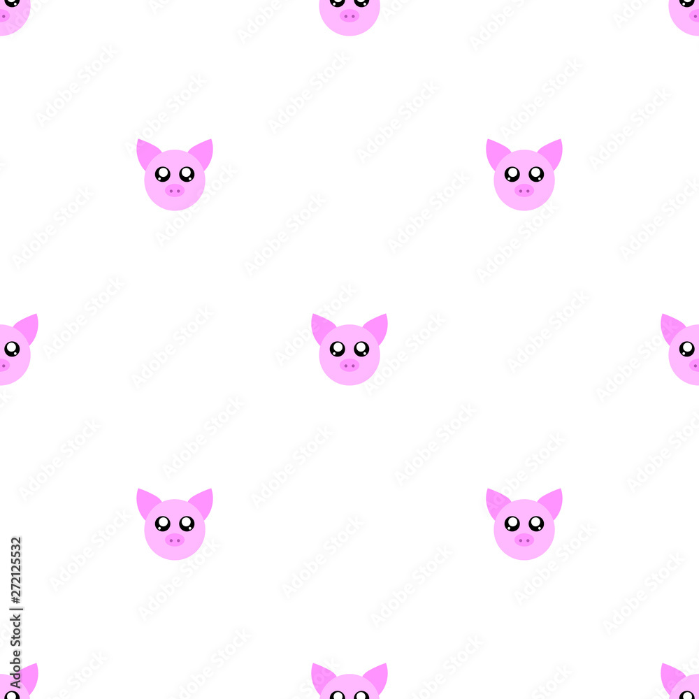 Seamless pattern with cute pig face on white background. Funny pink pig. Vector illustration.