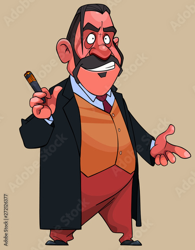 cartoon man in a suit with a tie and a cigar in his hand