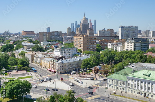 Moscow, Russia - June 4, 2019: Summer view of Volkhonka street and Gogolevsky Boulevard from the observation deck of the Cathedral of Christ the Saviour