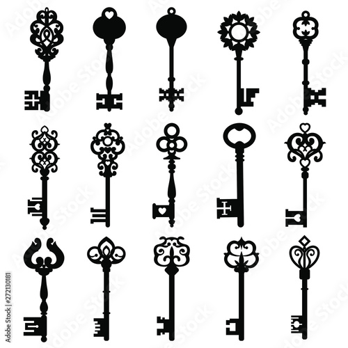 Set of vintage keys. vintage key vector icon. Key symbol illustration.