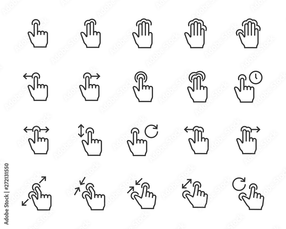 set of gesture icons, such as phone, hand, smartphone, touchscreen - obrazy, fototapety, plakaty 