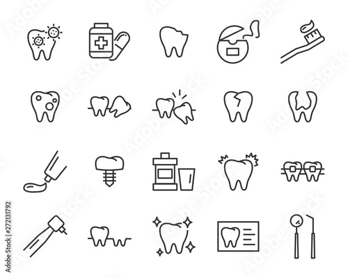 Fototapeta Naklejka Na Ścianę i Meble -  set of tooth line icons, such as dentist, toothbrush, dental, clean