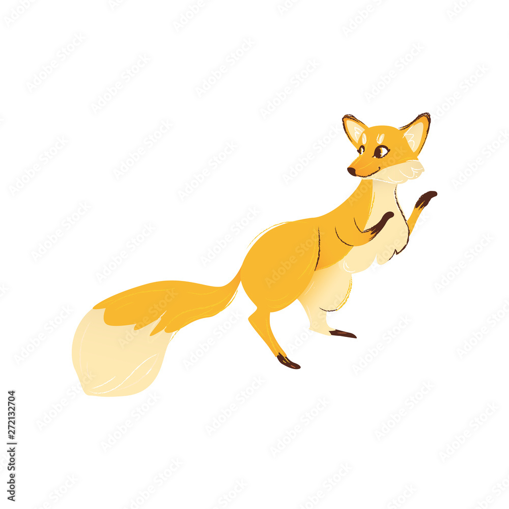 Side view of fox standing on hind legs with front ones raised up cartoon style Side view of fox standing on hind legs with front ones raised up cartoon style