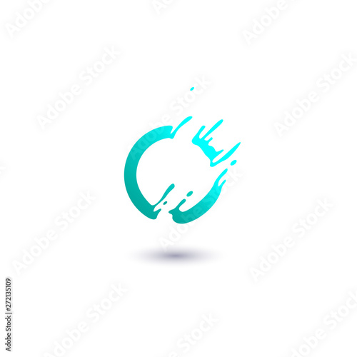 Blue round frame with discontinuous contour splashing in motion flat style
