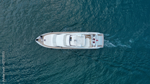 Aerial drone photo of luxury yacht cruising in mediterranean deep blue sea © aerial-drone