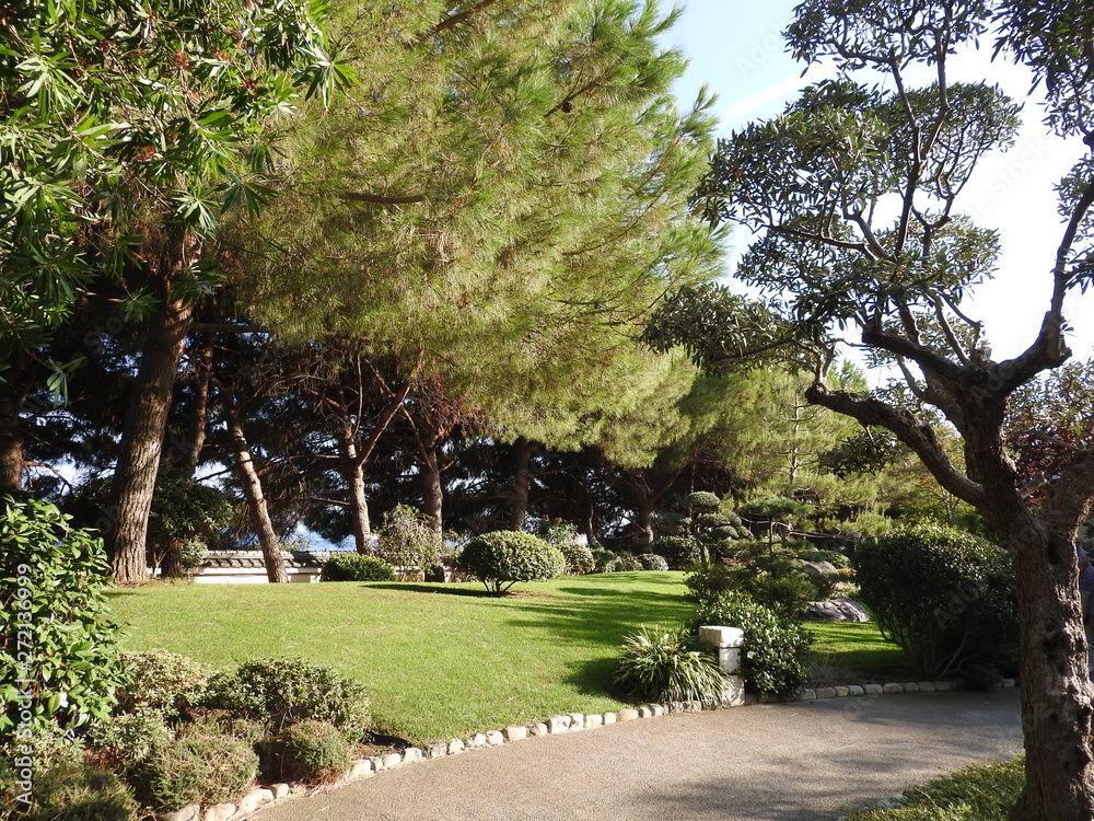 Japanese Garden or Jardin Japonais. Municipal public park in Monte Carlo in Monaco